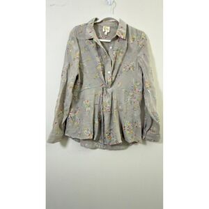 Fig and Flower Embroidered Twist Front Blouse Women M Gray Boho Style